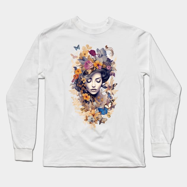 Beauty meets nature with butterflies and flowers Long Sleeve T-Shirt by HSH-Designing